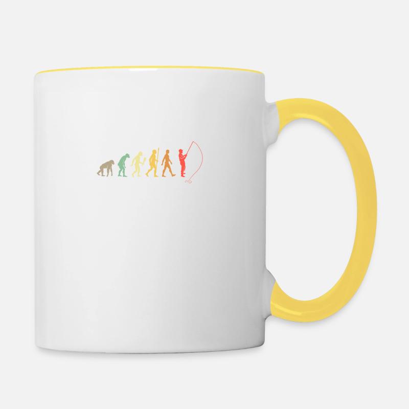 Vintage Evolution Angler Fischer Geschenk - Tasse zweifarbig - Weiß/Gelb