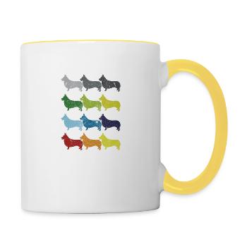 Neon Pop Art Retro Corgi Hund Geschenk - Tasse zweifarbig - Weiß/Gelb - Rechts