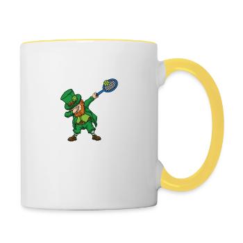 Dabbing Leprechaun Idée cadeau de tennis - Mug contrasté - blanc/jaune - Droite