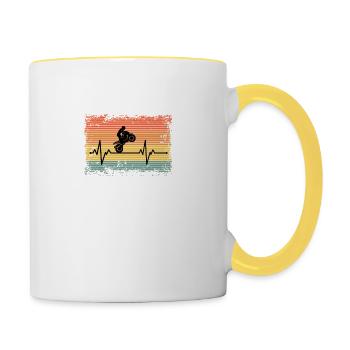Vintage Heartbeat Motorbike Biker Gift Idea - Contrasting Mug - white/yellow - Right