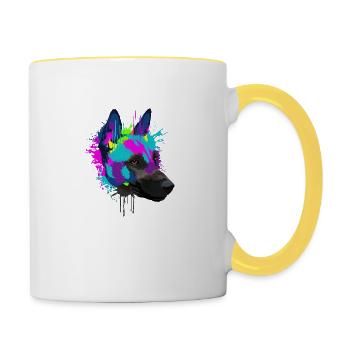 Splash Art Malinois chien propriétaire cadeau - Mug contrasté - blanc/jaune - Droite