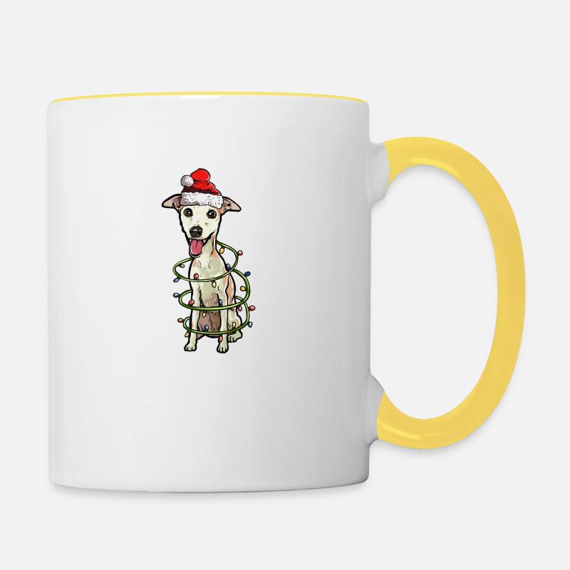 Whippet lévriers cadeau de Noël chiens - Mug contrasté - blanc/jaune