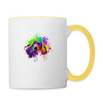 Splash Art Cocker Spaniel Hundehalter Geschenk - Tasse zweifarbig - Weiß/Gelb - Rechts