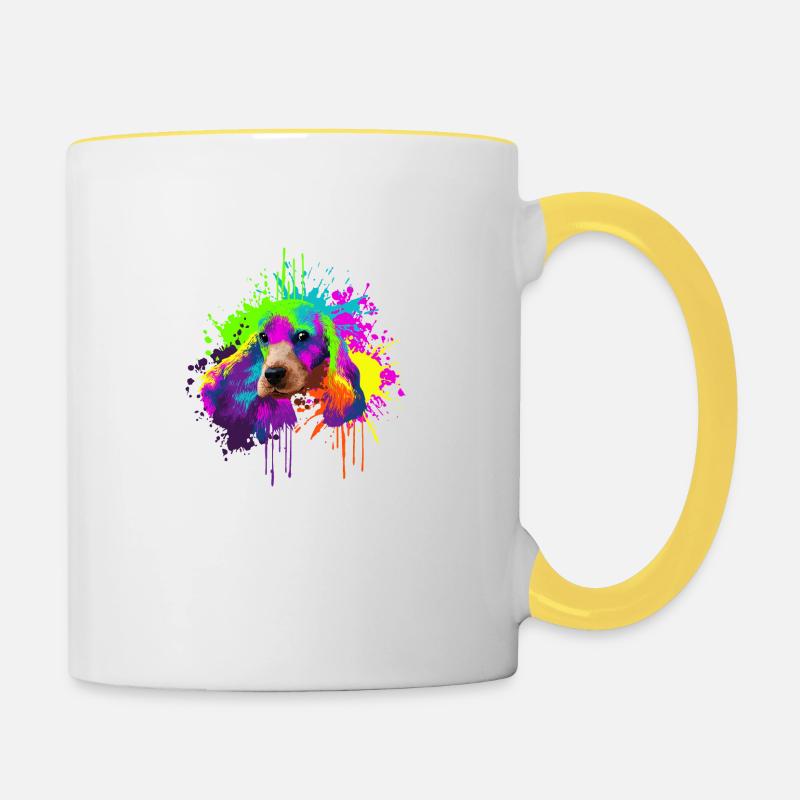 Splash Art Cocker Spaniel Dog Lover Gift Idea - Contrasting Mug - white/yellow