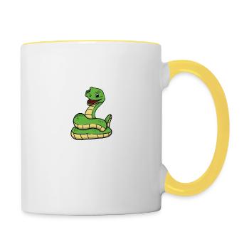 Süße Schlange Reptil Kobra Boa Tier Geschenk - Tasse zweifarbig - Weiß/Gelb - Rechts