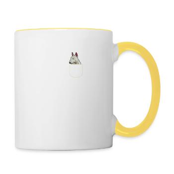 Bullterrier In Der Brusttasche Hunde Geschenkidee - Tasse zweifarbig - Weiß/Gelb - Rechts