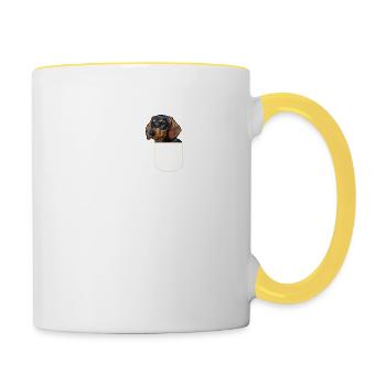 Teckel Dans La poche poitrine Chien idée cadeau - Mug contrasté - blanc/jaune - Droite