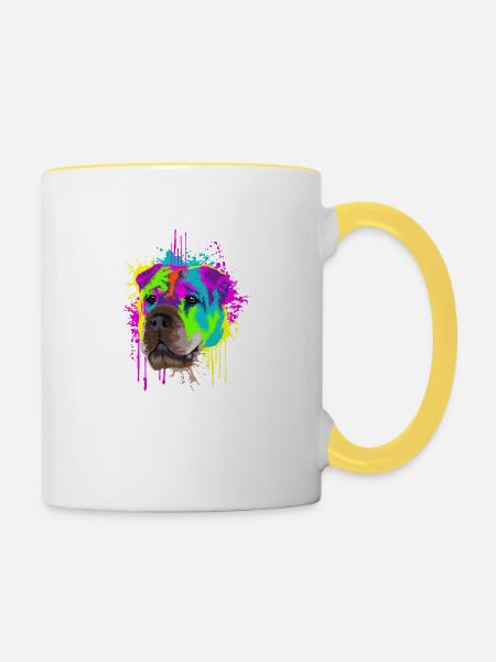 Splash Art Shar Pei Hund Hundehalter Geschenk - Tasse zweifarbig - Weiß/Gelb