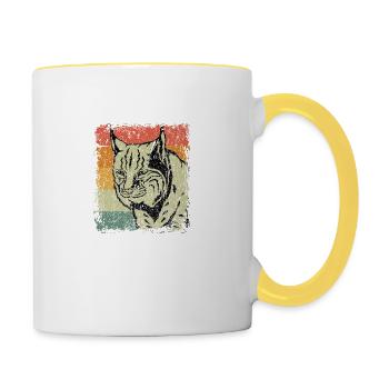 Vintage Luchs Wildtier Tier Geschenk - Tasse zweifarbig - Weiß/Gelb - Rechts