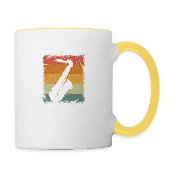 Vintage Saxophon Spieler Saxophon Geschenkidee - Tasse zweifarbig - Weiß/Gelb - Rechts