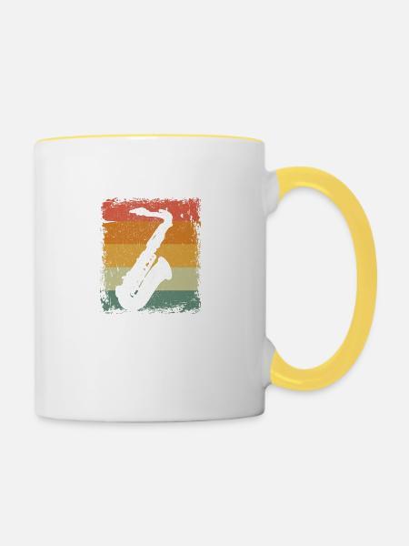 Vintage Saxophon Spieler Saxophon Geschenkidee - Tasse zweifarbig - Weiß/Gelb