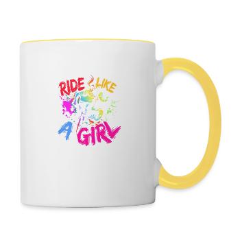Ride Lke A Girl BMX Biker Geschenk - Tasse zweifarbig - Weiß/Gelb - Rechts
