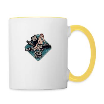 Rockabilly Old School Pin Up Girl Repair Shop - Contrasting Mug - white/yellow - Right