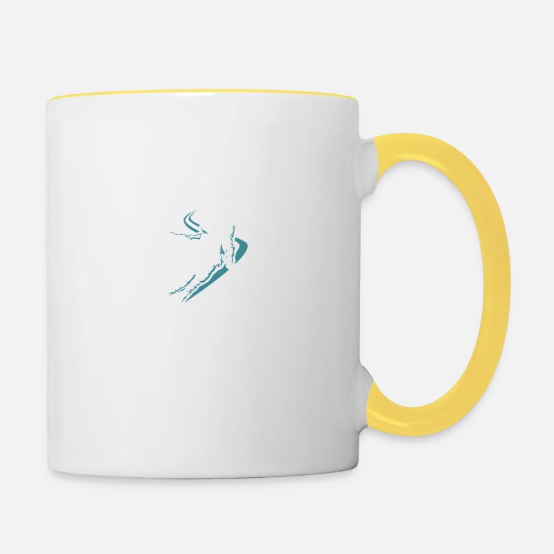 Astronaut In Space With Ski Funny Skiing - Contrasting Mug - white/yellow