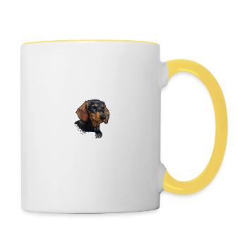 Vorsicht Vor Dem Herrchen Dackel Ist Harmlos - Tasse zweifarbig - Weiß/Gelb - Rechts