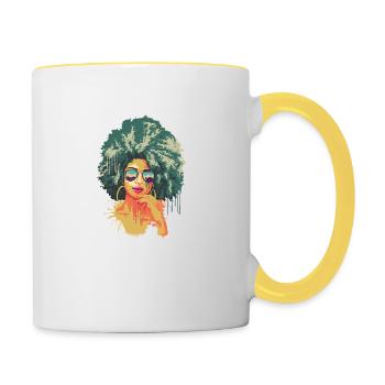 Vintage Retro Kunst 70's Afrikanisch Black Afro - Tasse zweifarbig - Weiß/Gelb - Rechts
