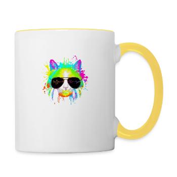 Lustiges Kätzchen Regenbogen Rave Musik DJ Katze - Tasse zweifarbig - Weiß/Gelb - Rechts