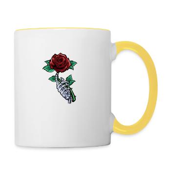 Tattoo Skeleton Hand Red Rose Flower - Contrasting Mug - white/yellow - Right