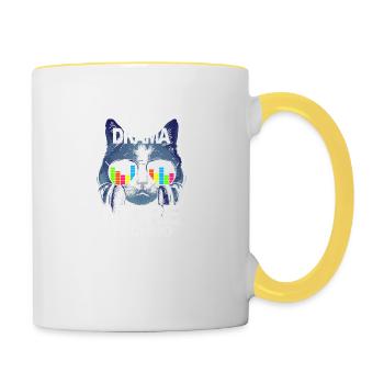 Moins de drame Plus de musique techno house EDM Rave Cat - Mug contrasté - blanc/jaune - Droite