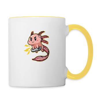 Funny Video Game Playing Gamer Axolotl - Contrasting Mug - white/yellow - Right