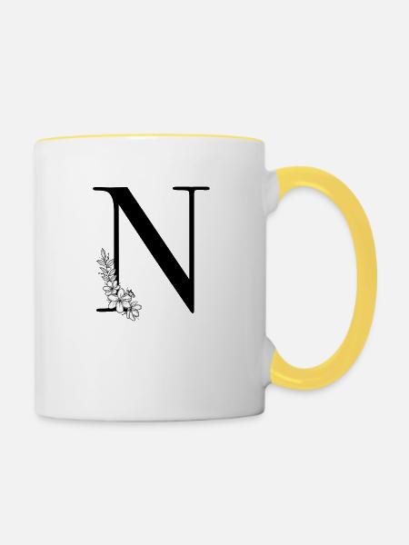 Buchstabe N - Tasse zweifarbig - Weiß/Gelb