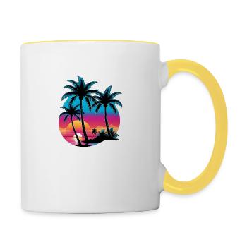 Palm tree beach sunset. - Contrasting Mug - white/yellow - Right
