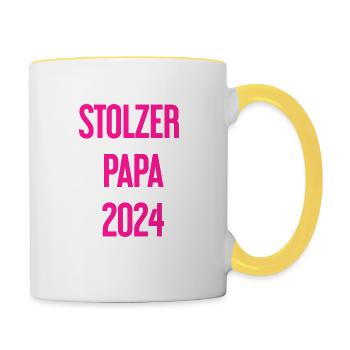 Stolzer Papa 2024 – für frischgebackene Väter - Tasse zweifarbig - Weiß/Gelb - Rechts