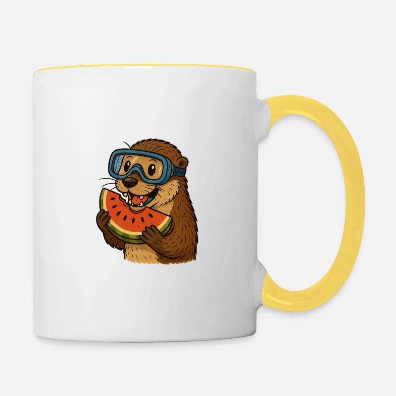 Otter mit Wassermelone - Tasse zweifarbig - Weiß/Gelb