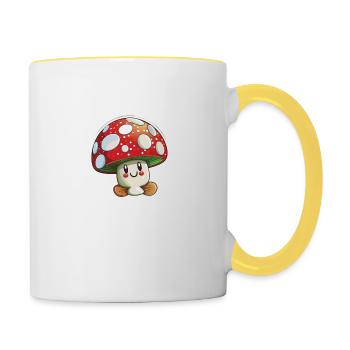Drôle de champignon de dessin animé - Mug contrasté - blanc/jaune - Droite