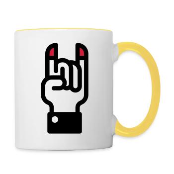 Teufelshörner Handzeichen / Devil's Horns Hand - Tasse zweifarbig - Weiß/Gelb - Rechts
