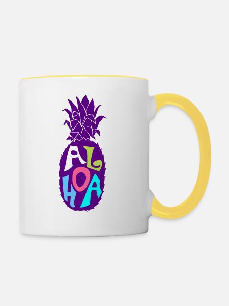 Aloha Ananas für den Urlaub - Tasse zweifarbig - Weiß/Gelb
