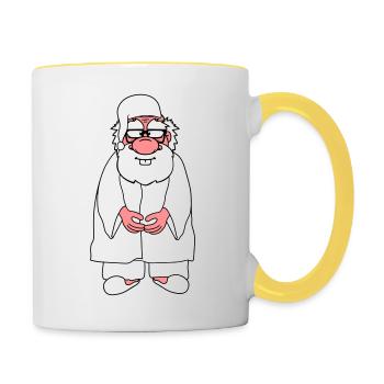 opa alt grossvater schlafanzug mantel muetze muede - Tasse zweifarbig - Weiß/Gelb - Rechts