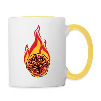 smart brain smart on fire think ko - Contrasting Mug - white/yellow - Right