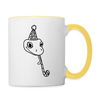 celebrate head birthday party gift snake ges - Contrasting Mug - white/yellow - Right