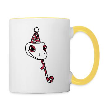 head celebrate birthday party gift snake ges - Contrasting Mug - white/yellow - Right
