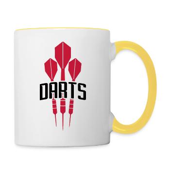 text spielen darts logo verein club werfen dart pf - Tasse zweifarbig - Weiß/Gelb - Rechts