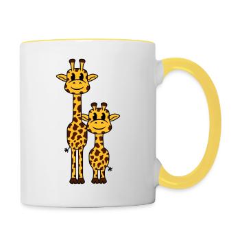 2 Giraffes Mom Daddy Family Young Child Animals - Contrasting Mug - white/yellow - Right