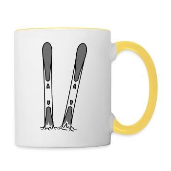 2 ski im schnee urlaub sport bretter fahren winter - Contrasting Mug - white/yellow - Right