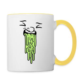 kotzendes gesicht - Tasse zweifarbig - Weiß/Gelb - Rechts