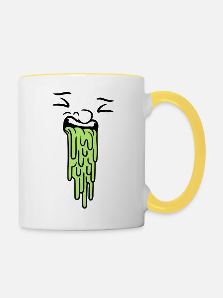 kotzendes gesicht - Tasse zweifarbig - Weiß/Gelb