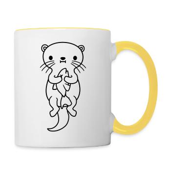 hungry otter eats fish hunger - Contrasting Mug - white/yellow - Right