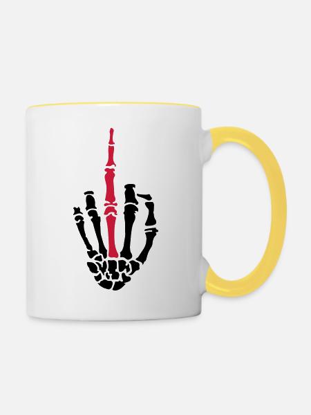 middle finger skulls - Tasse zweifarbig - Weiß/Gelb