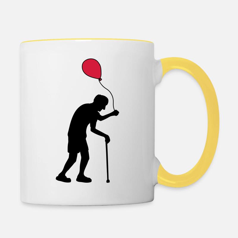 Opa mit Luftballon - Tasse zweifarbig - Weiß/Gelb