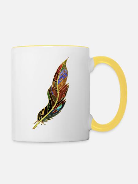 Feder - Tasse zweifarbig - Weiß/Gelb