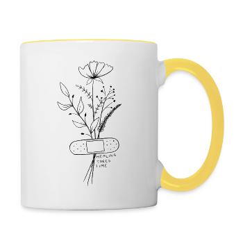 Healing Takes Time | Minimalist Floral Quote - Contrasting Mug - white/yellow - Right