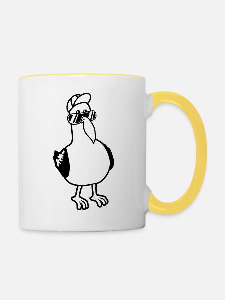 Möwe coole Sonnenbrille Mütze - Tasse zweifarbig - Weiß/Gelb