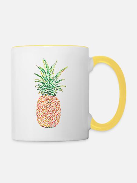 Ananas Mosaik - Tasse zweifarbig - Weiß/Gelb