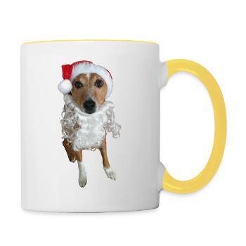 Hund als Weihnachtsmann - Tasse zweifarbig - Weiß/Gelb - Rechts