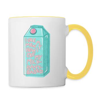 Pflanzenmilch lustiger Spruch für Veganer - Tasse zweifarbig - Weiß/Gelb - Rechts