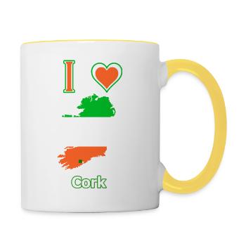 Irelandkarte Flagge mit der Stadt Cork - Tasse zweifarbig - Weiß/Gelb - Rechts